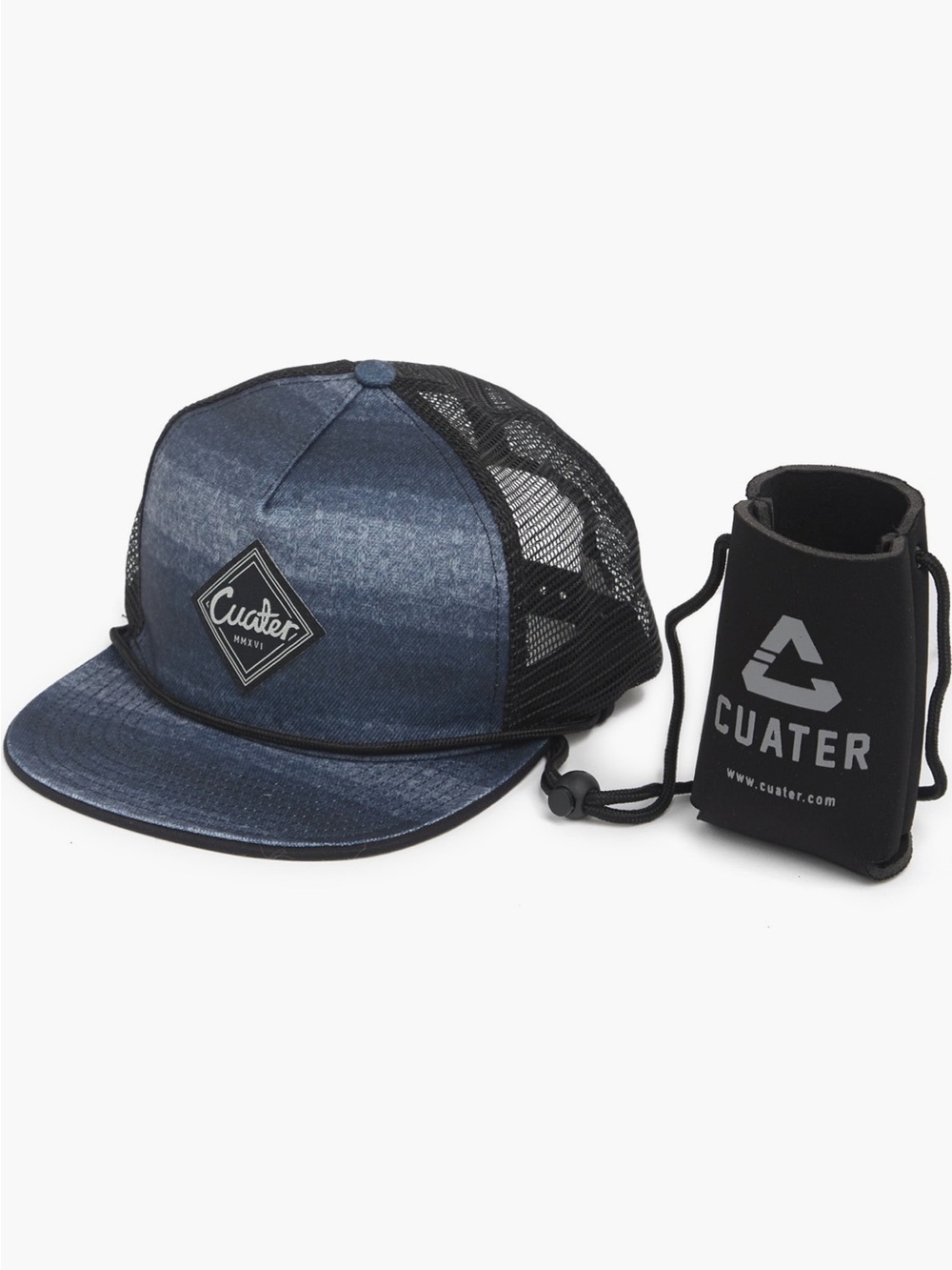 Travis Mathew Denim-Look Blue & Black Trucker Hat with Patch